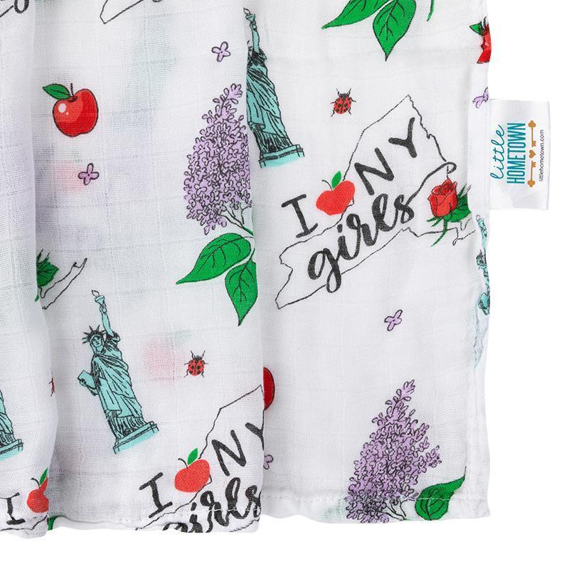 New York Baby Girl Muslin Swaddle Receiving Blanket-thumbmail-1