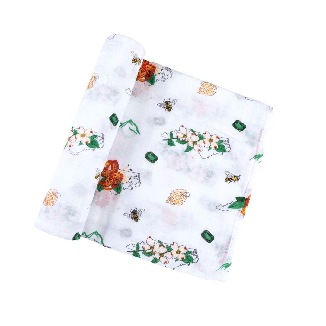 North Carolina Baby Muslin Swaddle Receiving Blanket (Floral)-thumbmail-1