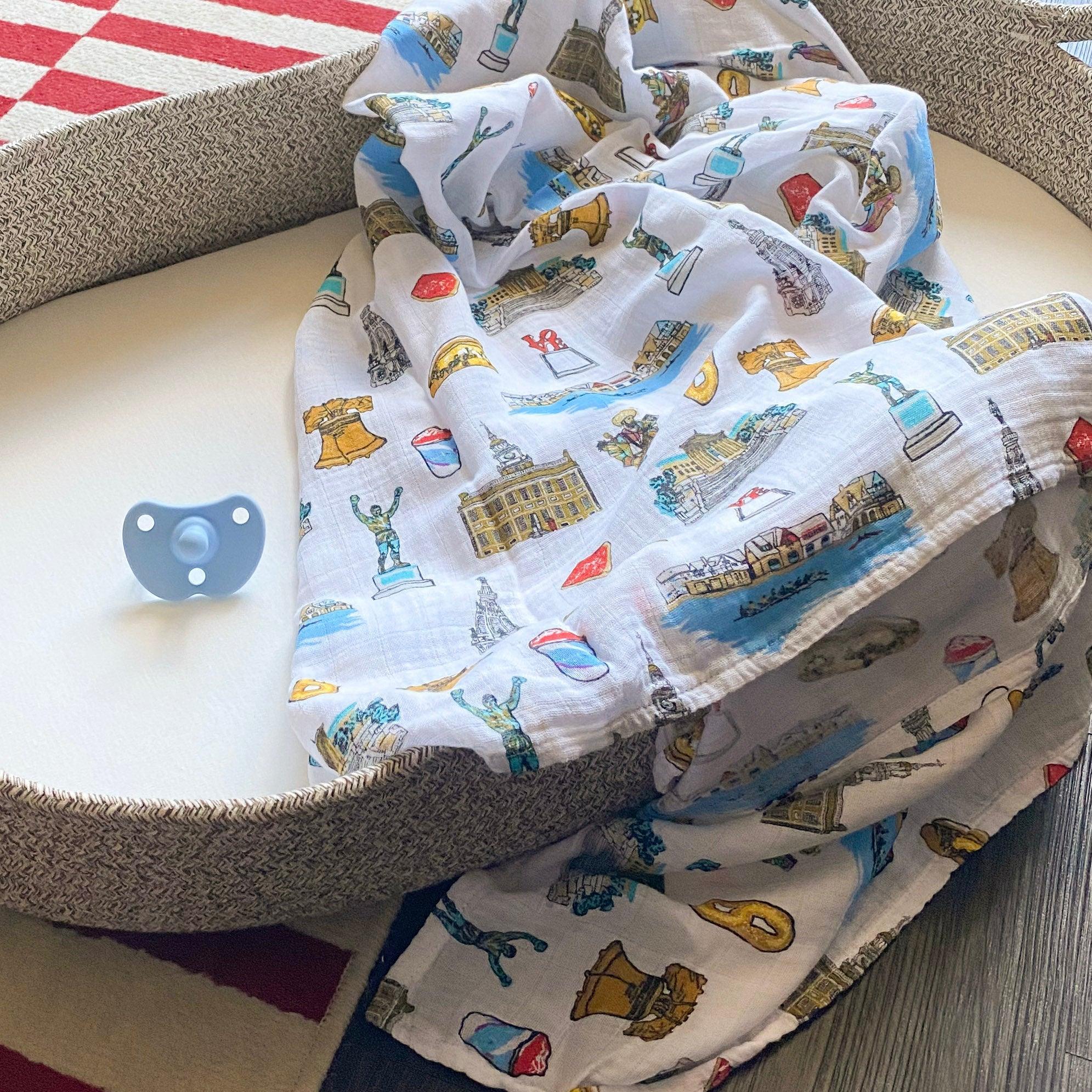 Philadelphia Baby Muslin Swaddle Receiving Blanket-thumbmail-1