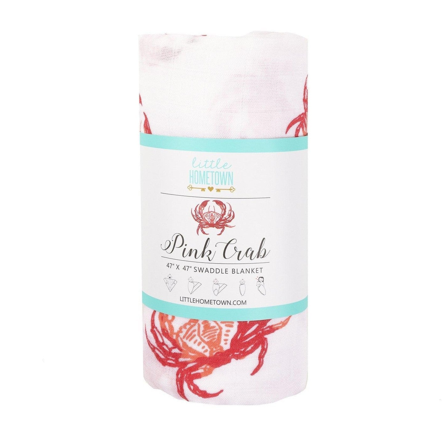 Pink Crab Baby Muslin Swaddle Receiving Blanket-thumbmail-1