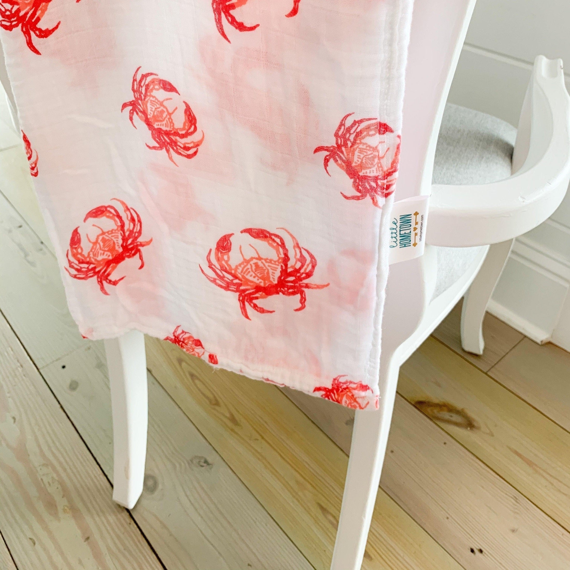 Pink Crab Baby Muslin Swaddle Receiving Blanket-thumbmail-6
