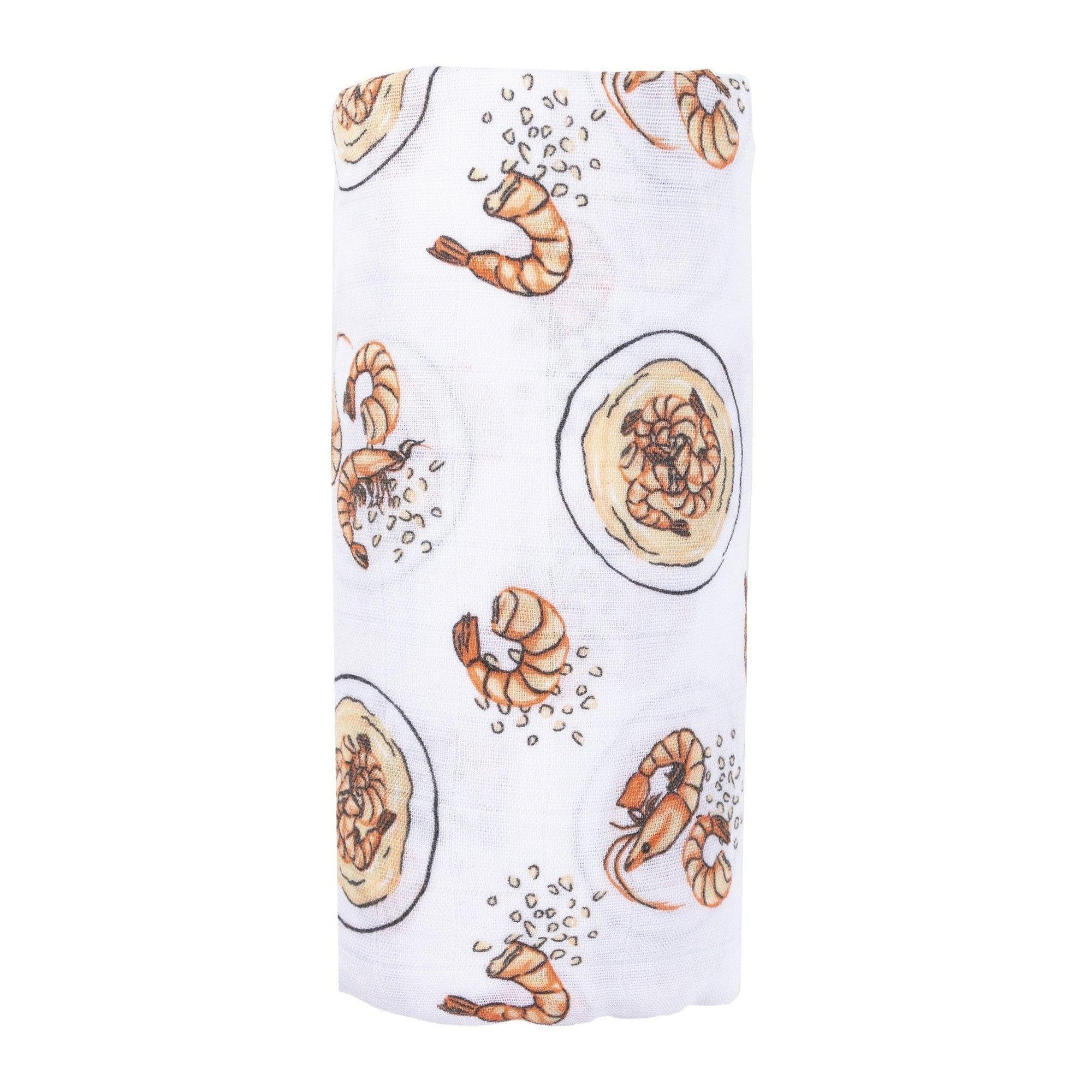 Shrimp and Grits Baby Muslin Swaddle Receiving Blanket-thumbmail-2
