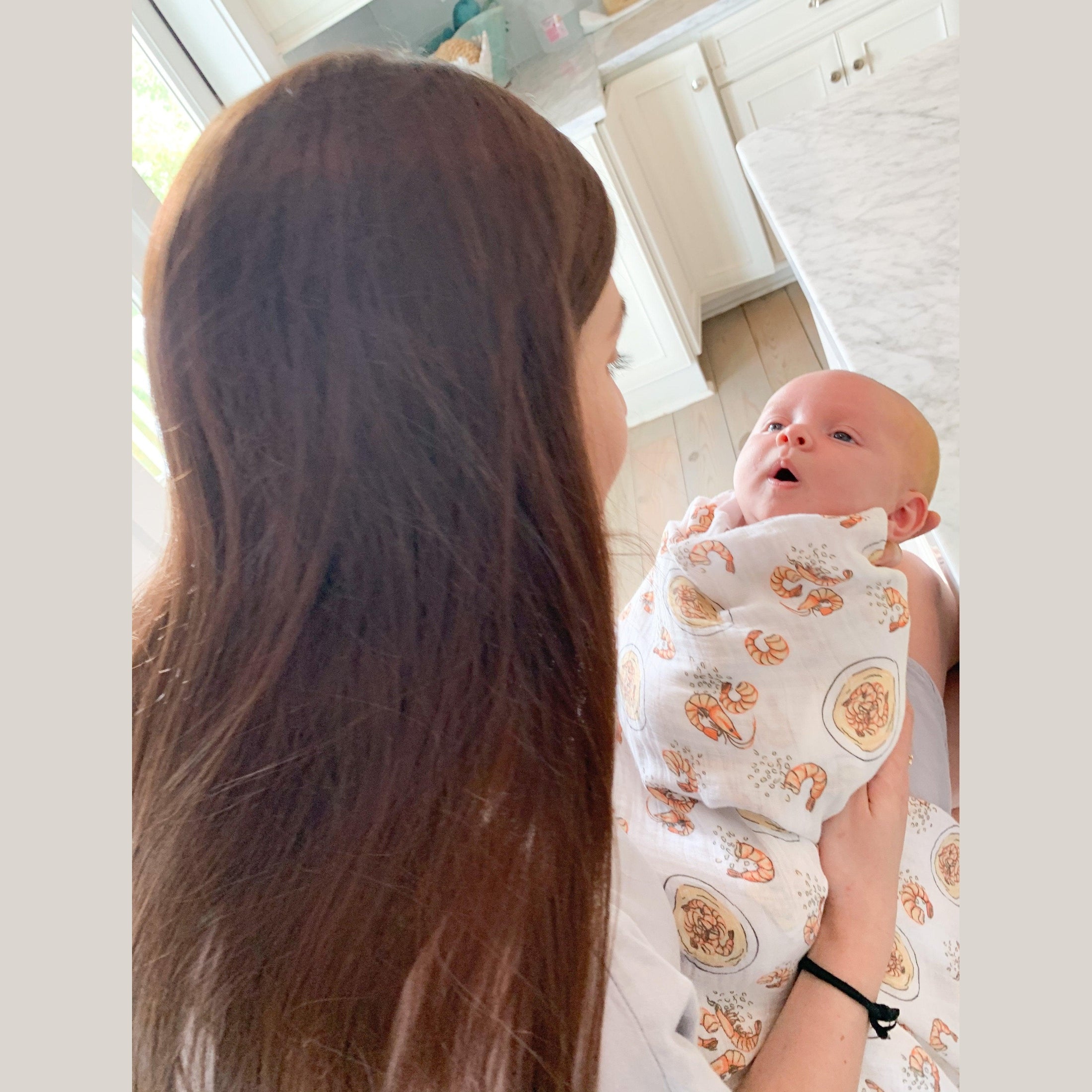 Shrimp and Grits Baby Muslin Swaddle Receiving Blanket-thumbmail-3