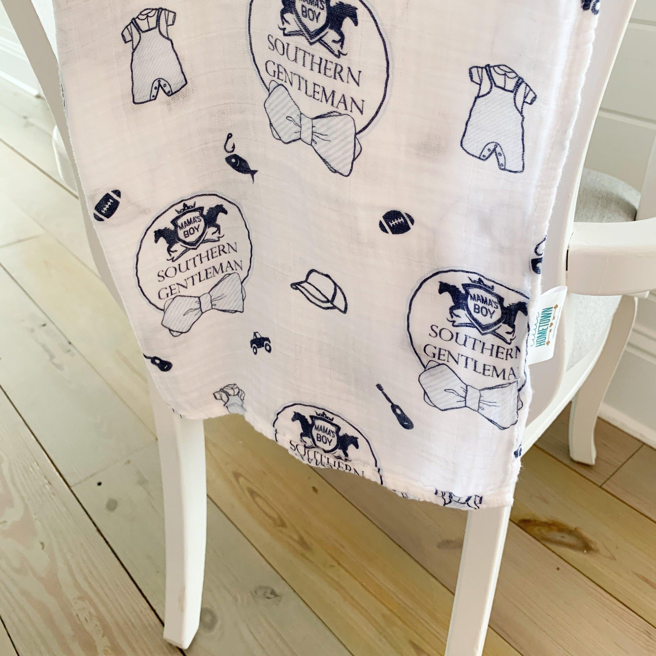 Southern Gentleman Baby Boy Muslin Swaddle Receiving Blanket-thumbmail-2