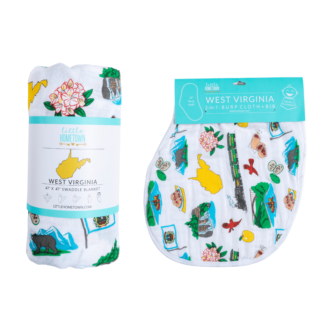 West Virginia Baby Giftset:  Baby Swaddle Blanket and Burp/Bib Combo-thumbmail-3